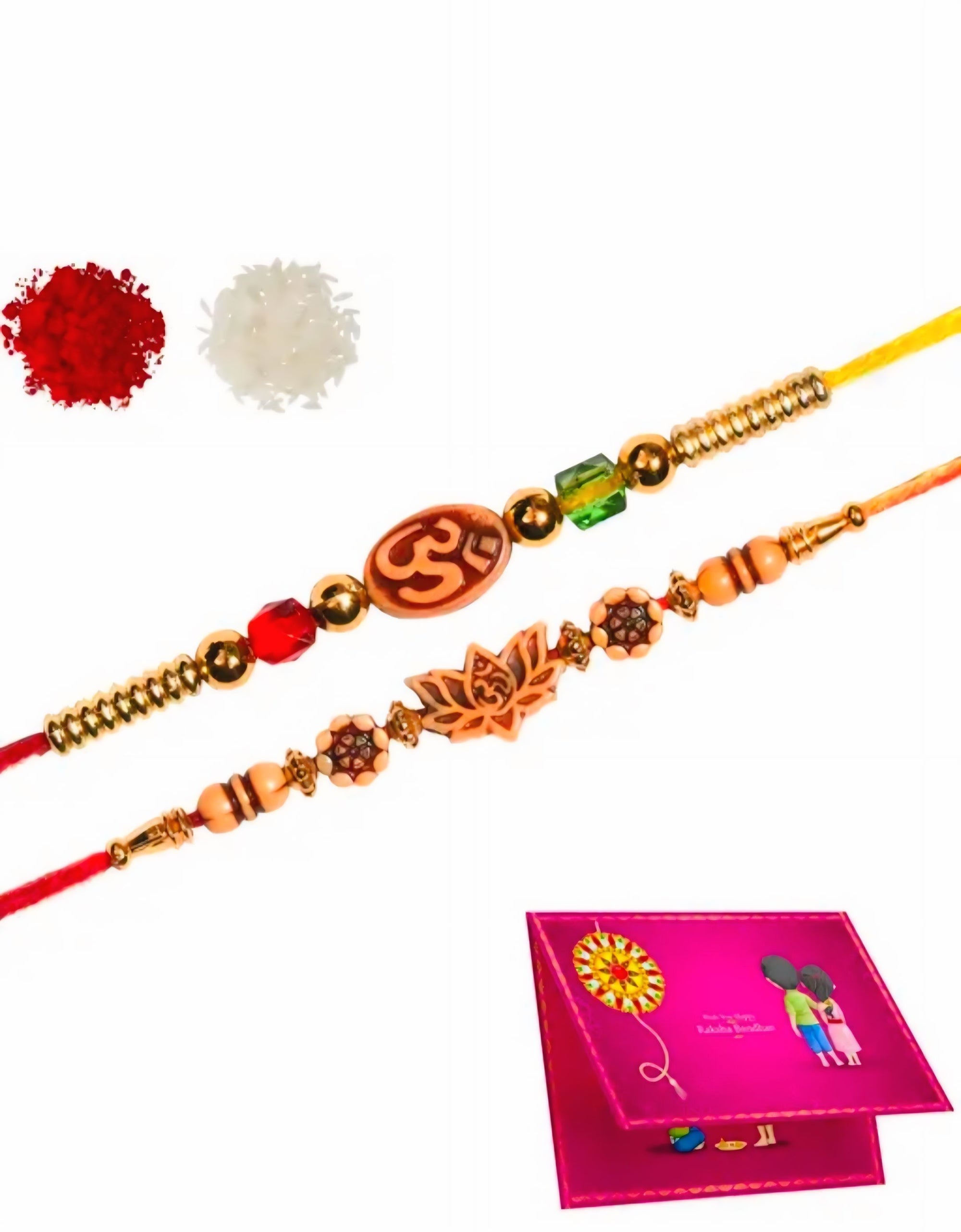 Ceramic Rakhi Mug with 2 Dora Rakhis, Greeting Card & Roli Chawal – For Brother & Sister