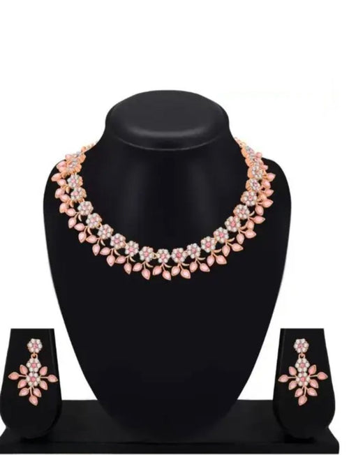 Elegant Rose Gold Plated Kundan Necklace Set with Peach Accents