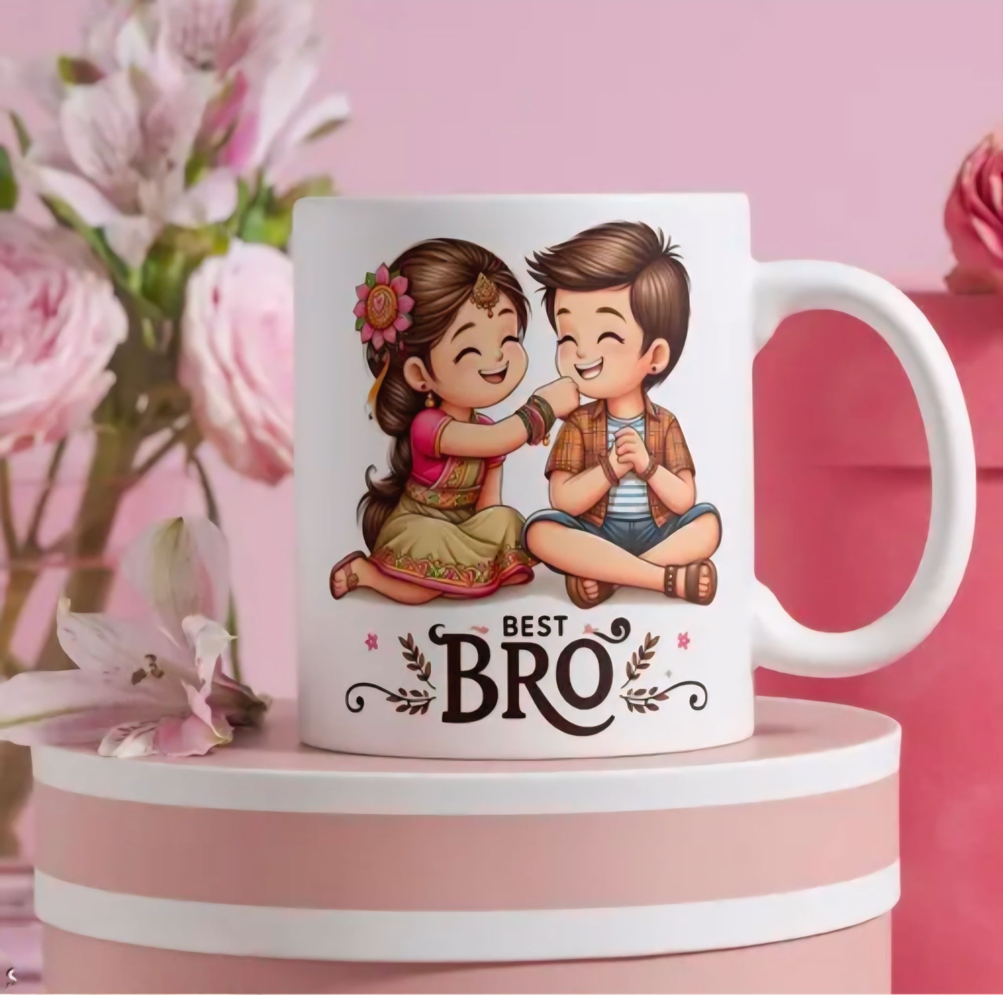 Rakhi Mug Gift Combo – Best Brother Mug, Rakhi, Greeting Card & Roli Chawal